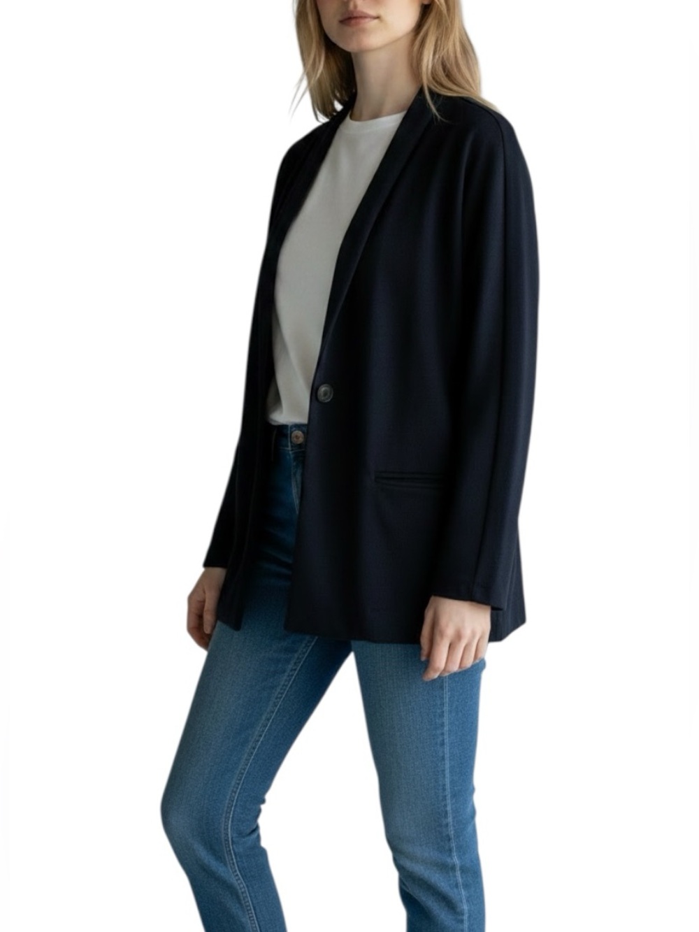 Banana Republic Nailhead Textured Knit Blazer Preppy Navy Women’s Small